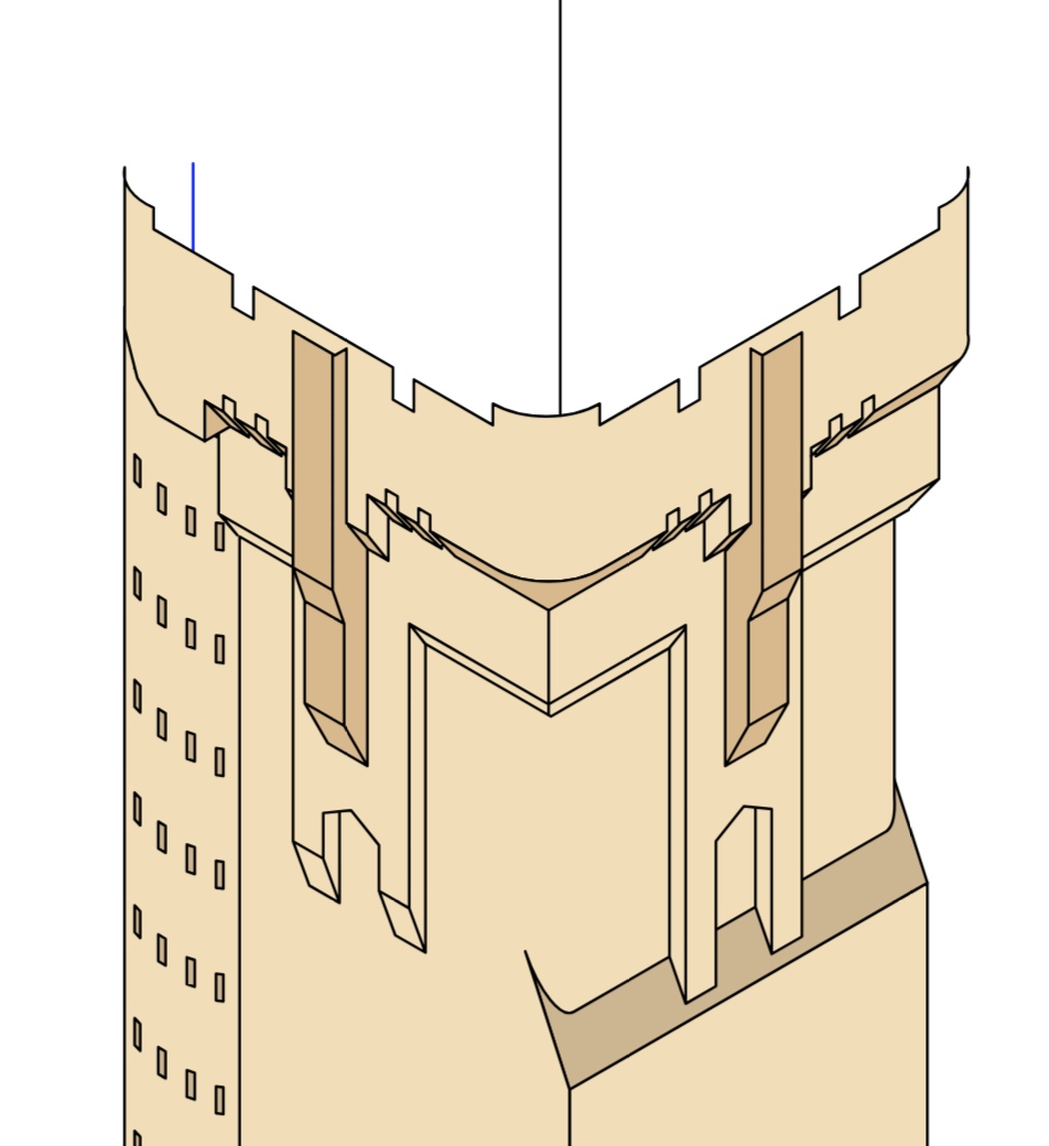 A tower with the start of a top platform with bartizans present.
